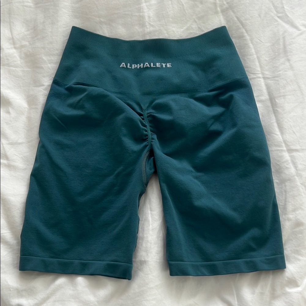 Alphalete Blue Bike Shorts High Waist Performance